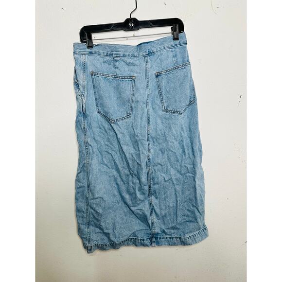 MADEWELL Light Blue Denim 100% Cotton Button Front Slit Wrap Midi Skirt Size 29 - Picture 11 of 12